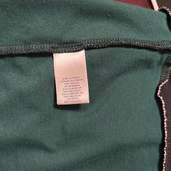 Ann Taylor L Black Winter Green White Crewneck Quarter Sleeve Cotton Blend Top - Picture 11 of 12